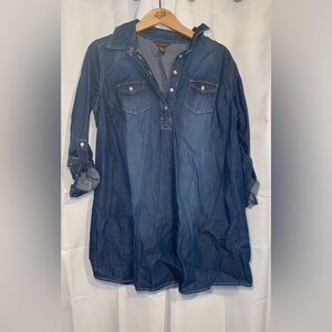 Bit & Bridle Jean Dress Tunic Long Roll Tab Sleeve Belt Loops Women’s Small